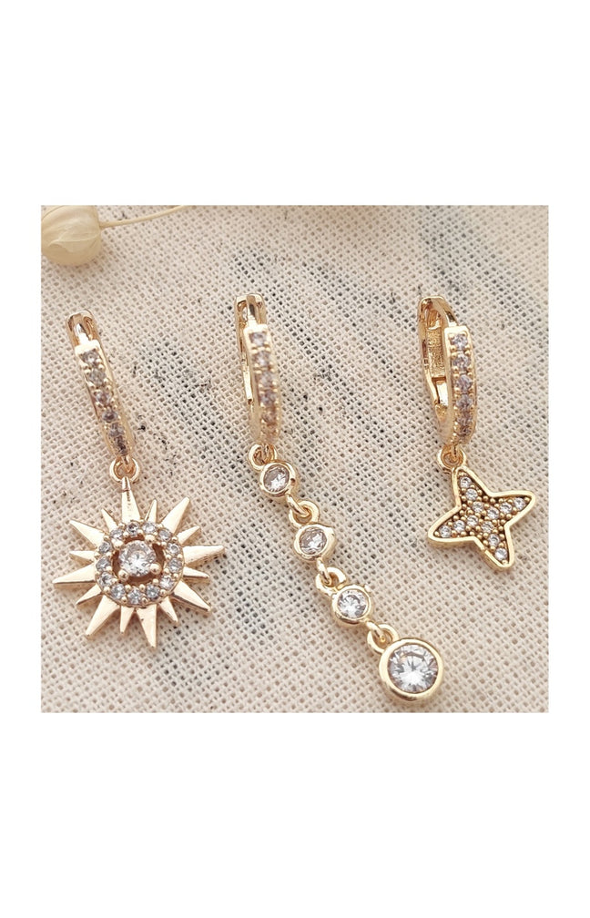 Trio de boucles d'oreilles - Laiton plaqué or & zircons