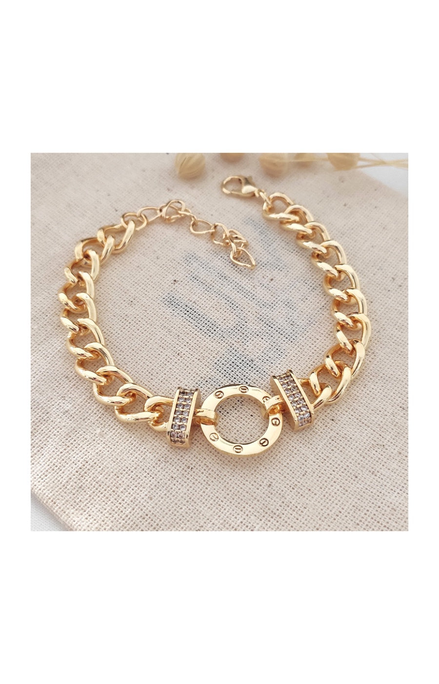 Bracelet - Laiton plaqué or & zircons