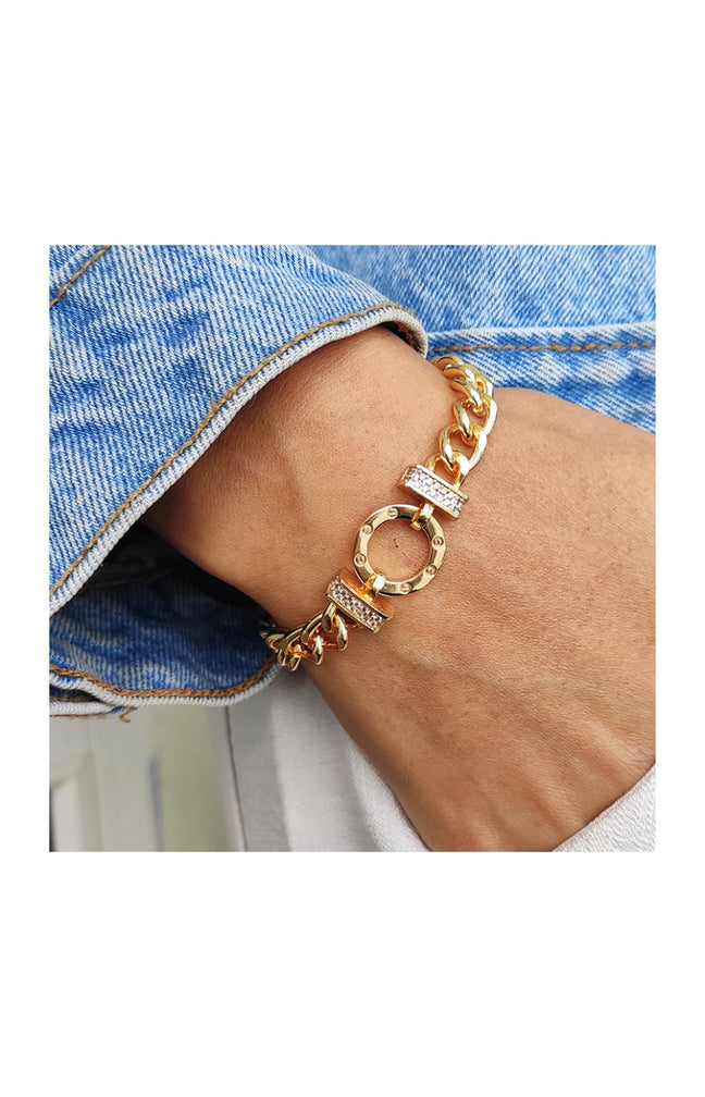 Bracelet - Laiton plaqué or & zircons