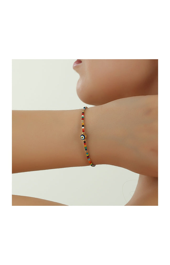 Bracelet œil - Laiton plaqué or & pierres