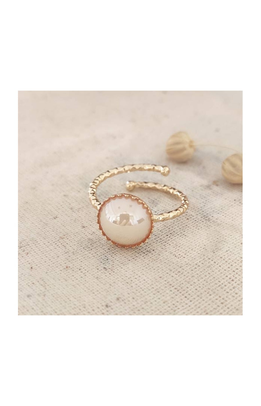 Bague fine ajustable - Laiton plaqué or & pierre synthétique