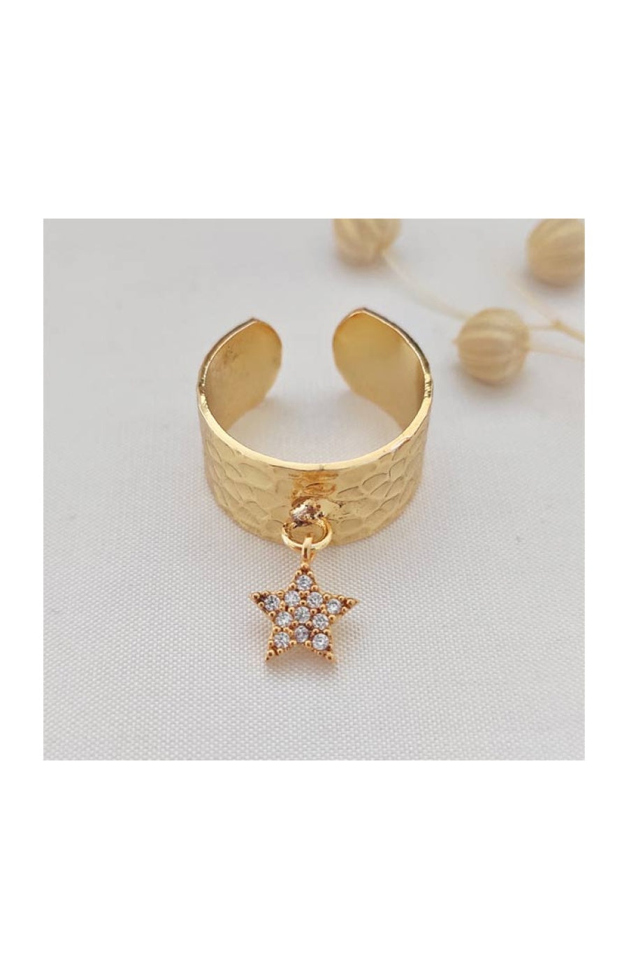 Bague étoile ajustable - Laiton plaqué or & zircon