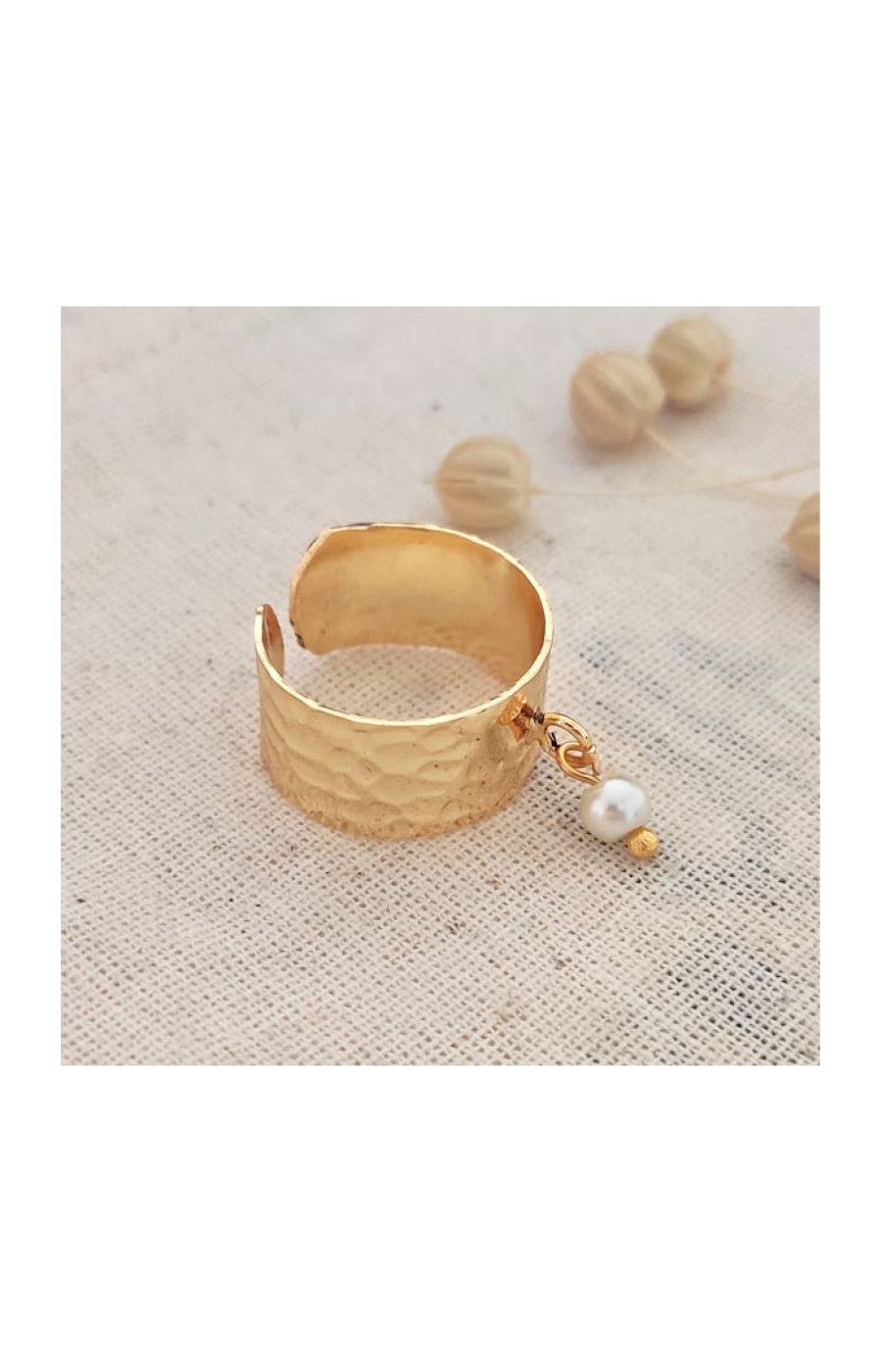 Bague ajustable - Laiton plaqué or & perle nacrée