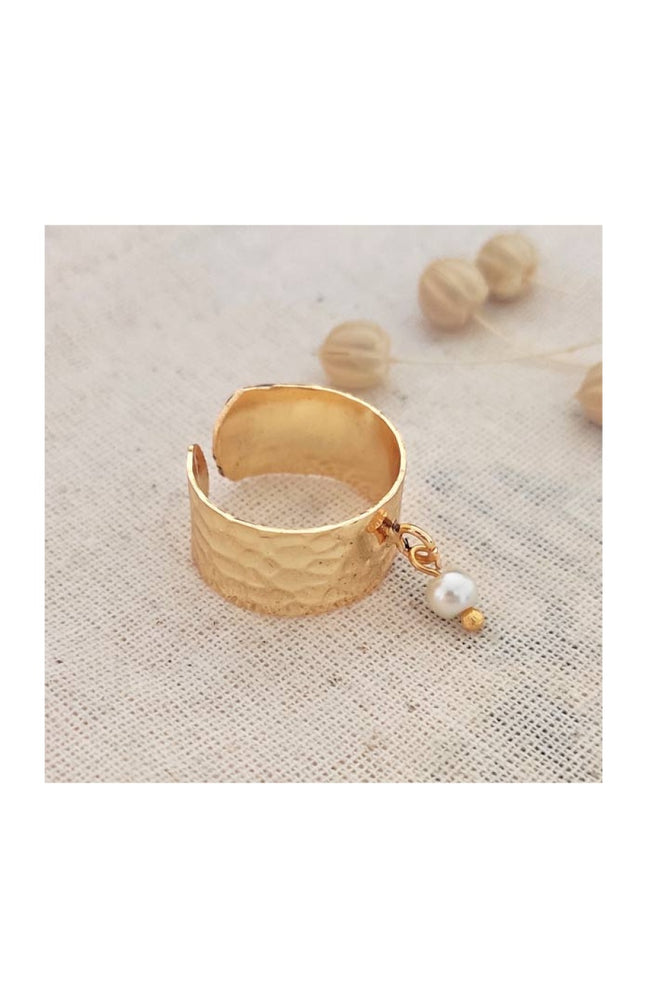 Bague ajustable - Laiton plaqué or & perle nacrée