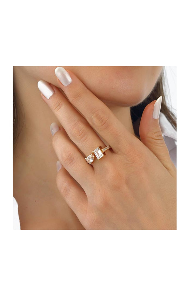 Bague ajustable - Laiton plaqué or & zircons
