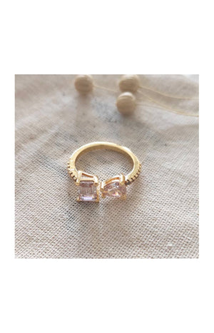 Bague ajustable - Laiton plaqué or & zircons