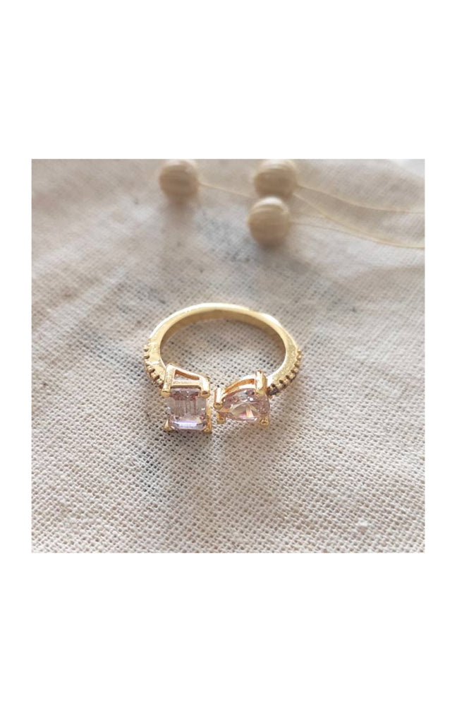 Bague ajustable - Laiton plaqué or & zircons