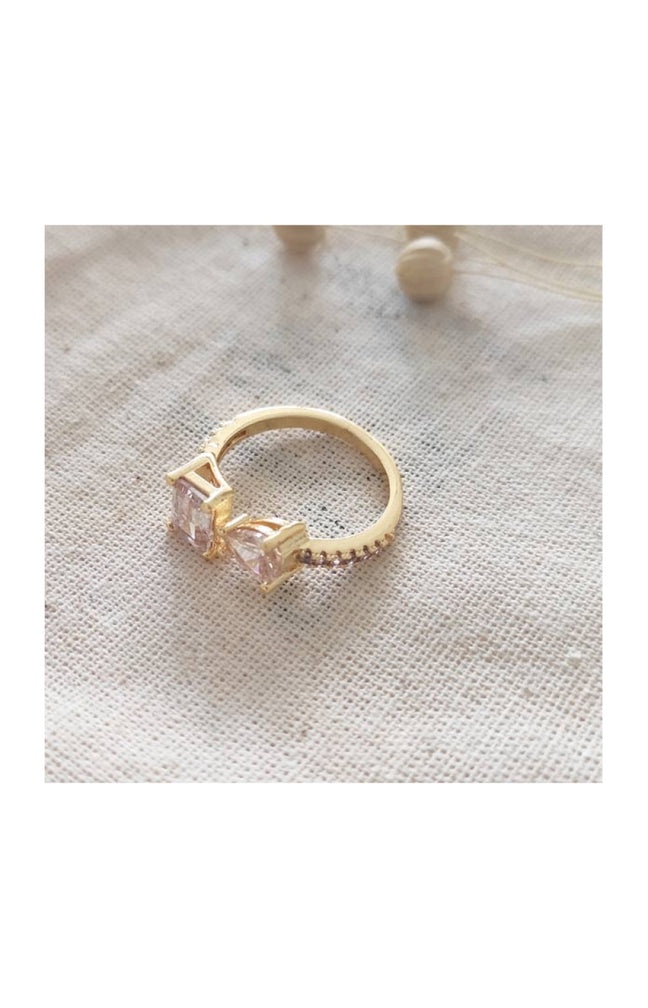 Bague ajustable - Laiton plaqué or & zircons