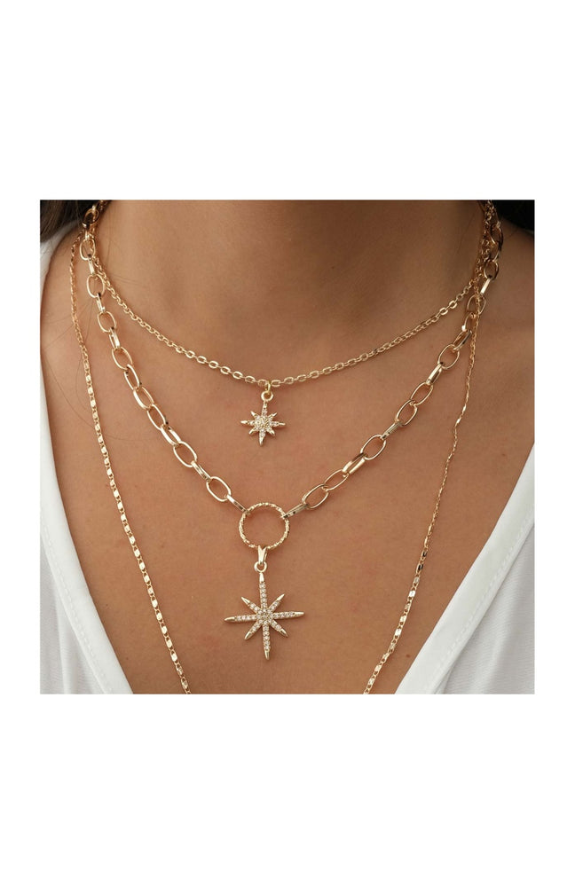 Collier multiples - Laiton plaqué or & zircons