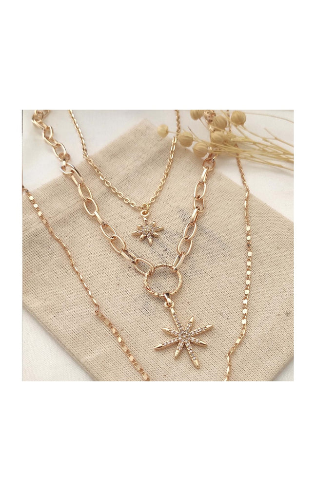 Collier multiples - Laiton plaqué or & zircons