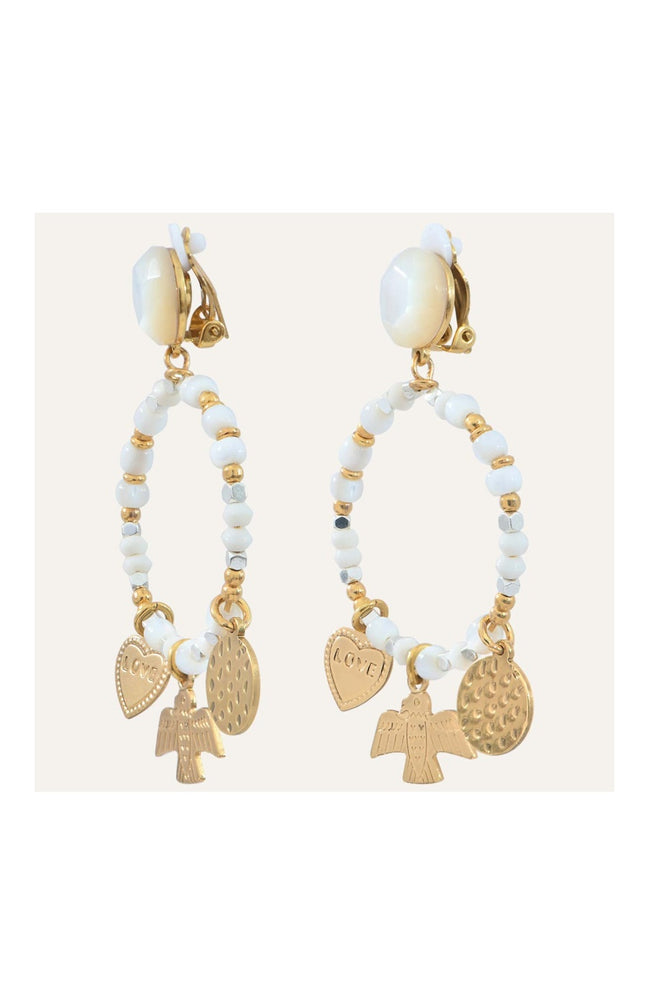 Boucles d'oreilles à clips Lucky Charms - Métal doré & corne