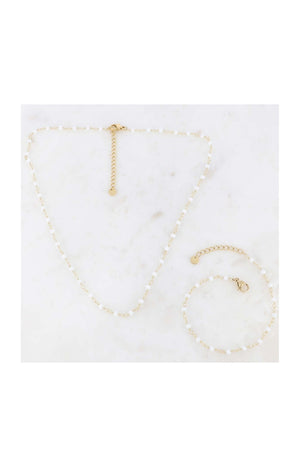 Parure - Collier & bracelet - Acier inoxydable doré & perles blanches