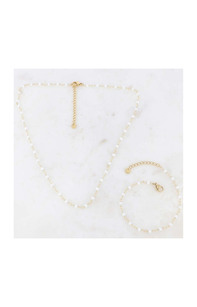 Parure - Collier & bracelet - Acier inoxydable doré & perles blanches