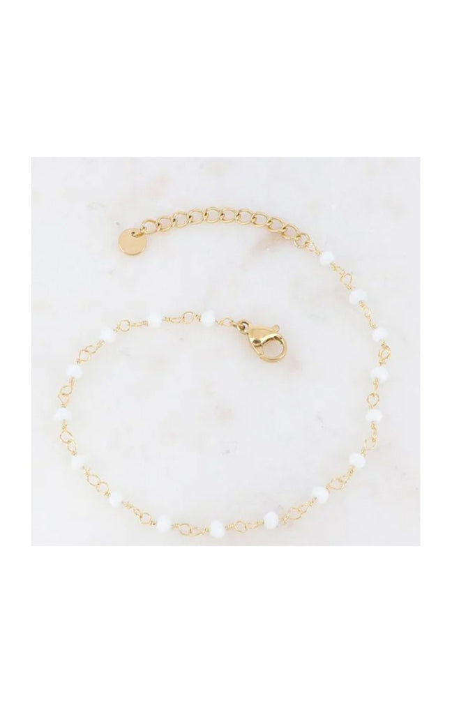Bracelet - Acier inoxydable doré & perles blanches