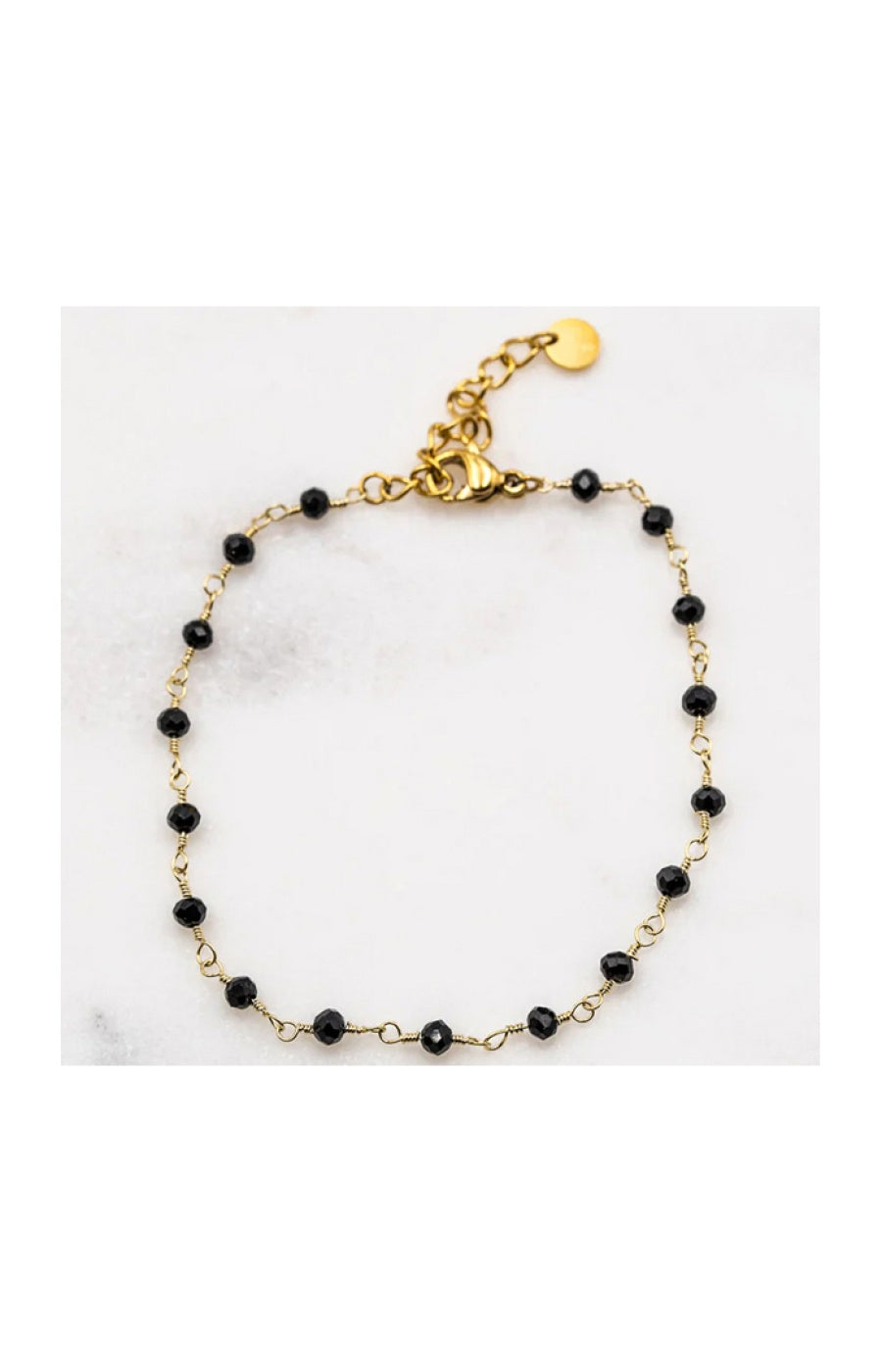 Bracelet - Acier inoxydable doré & perles noires