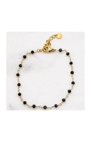 Bracelet - Acier inoxydable doré & perles noires