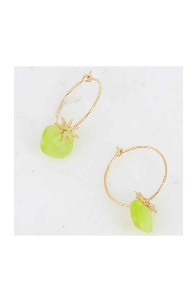 Créoles - Acier inoxydable doré & pâtes de verre lime
