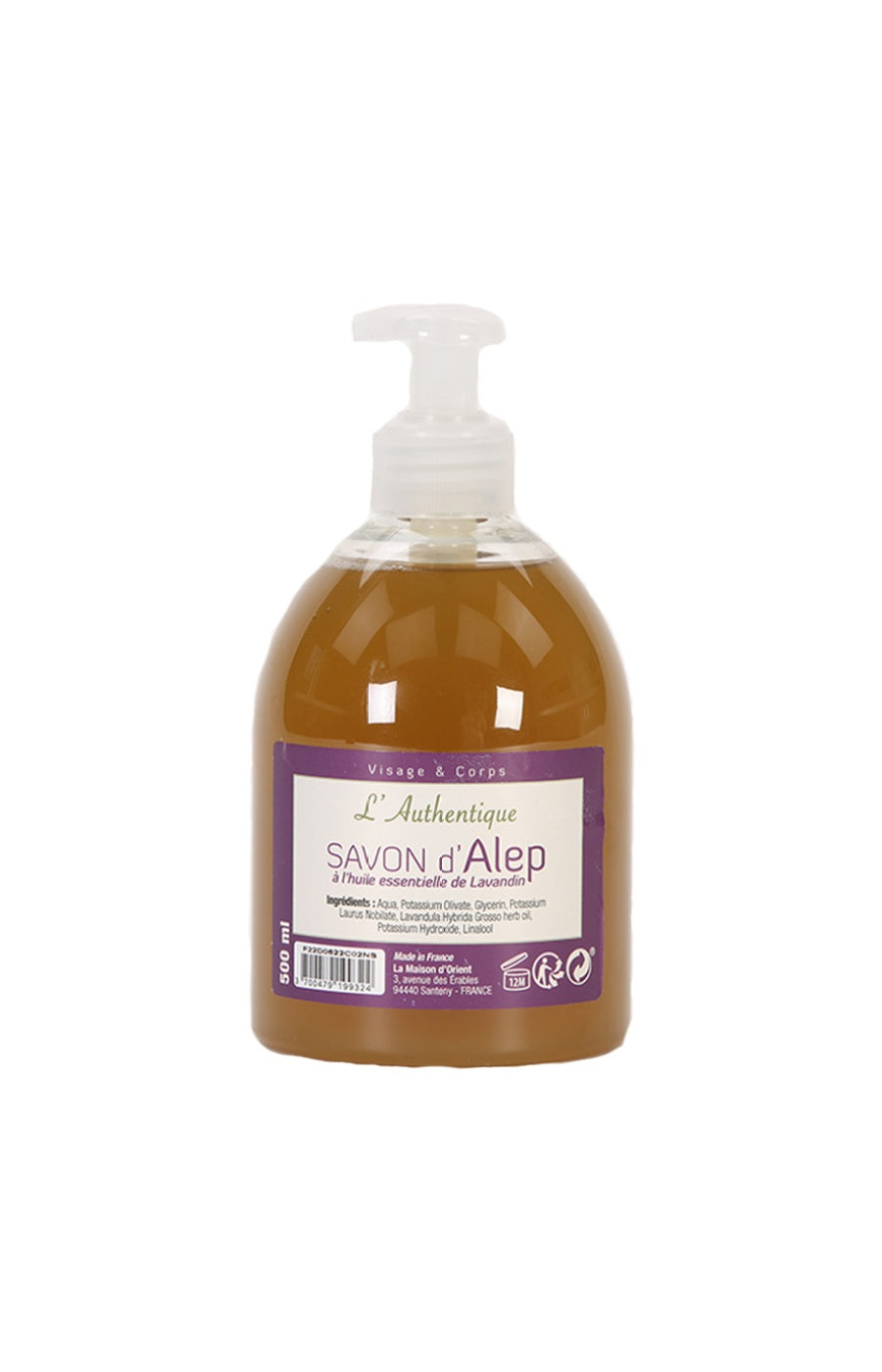 Savon d'Alep liquide - Huile essentielle de lavandin - Visage & corps - 500 ml