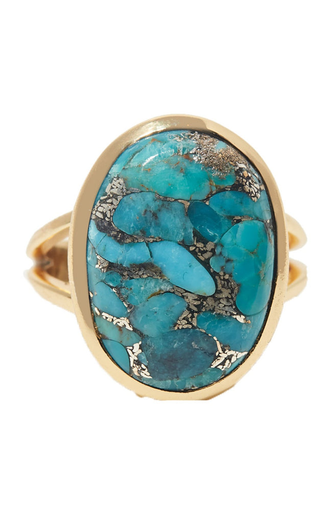 Bague ajustable turquoise - Laiton doré