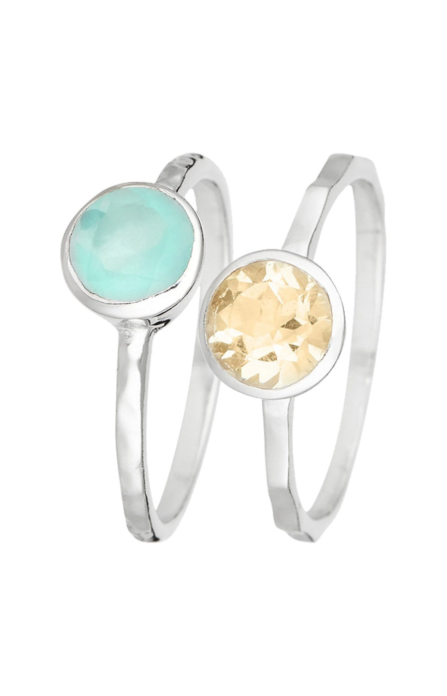 Bague Cléa - Laiton argenté, aqua calci vert & citrine