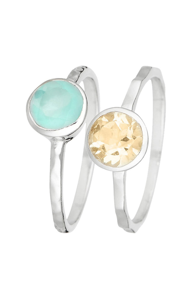 Bague Cléa - Laiton argenté, aqua calci vert & citrine