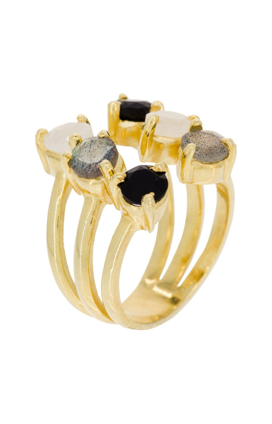 Bague ajustable Stella - Laiton doré & labradorite