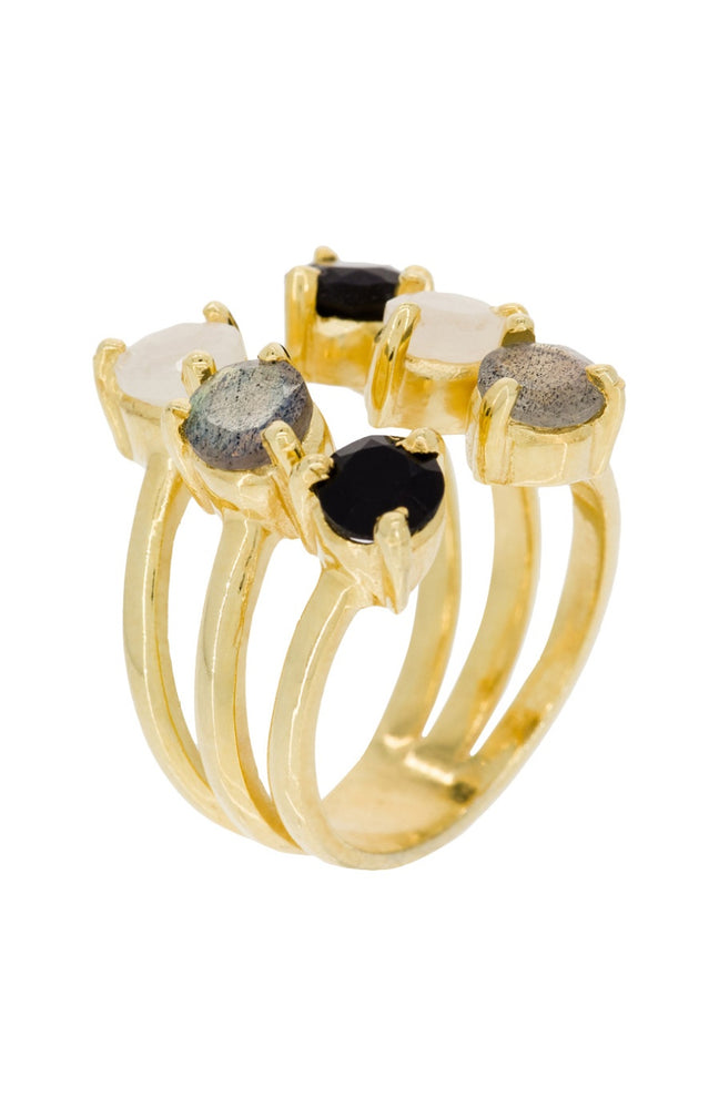 Bague ajustable Stella - Laiton doré & labradorite