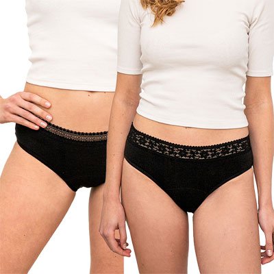 Lot de 2 culottes menstruelles - Jour & nuit - Coton bio - Flux moyens à abondants  - Noir