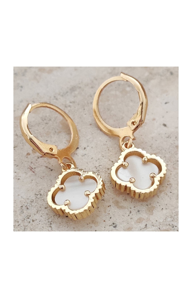 Boucles d'oreilles - Laiton plaqué or - Blanc