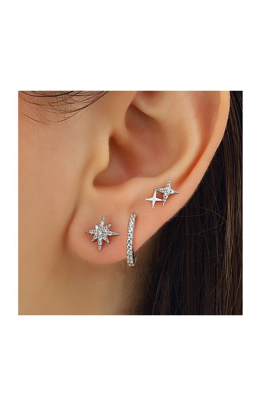 Set de 3 boucles d'oreilles - Argent 925/000 & zircons