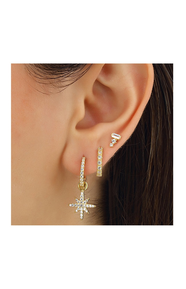 Set de 3 boucles d'oreilles - Argent 925/000 plaqué or & zircons
