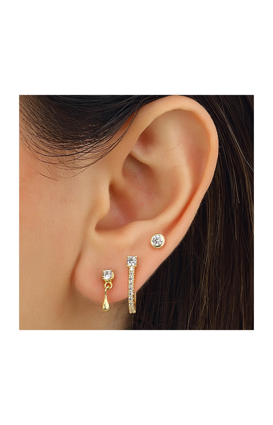 Set de boucles d'oreilles - Argent 925/000 plaqué or & zircons