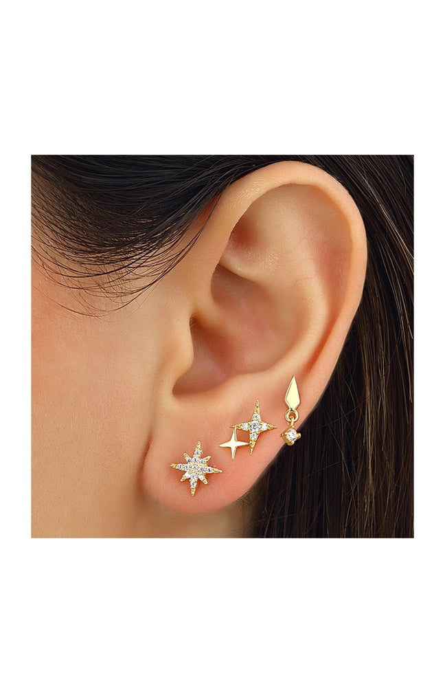 Set de 3 boucles d'oreilles - Argent 925/000 plaqué or jaune & zircons