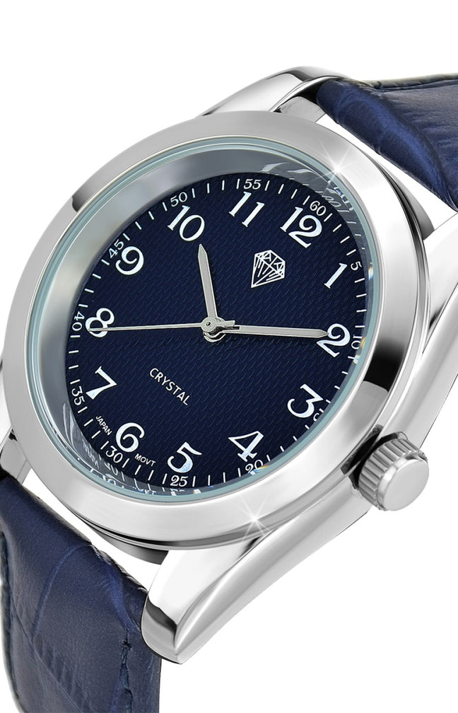 Montre - Cuir bleu & laiton argenté