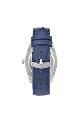 Montre - Cuir bleu & laiton argenté