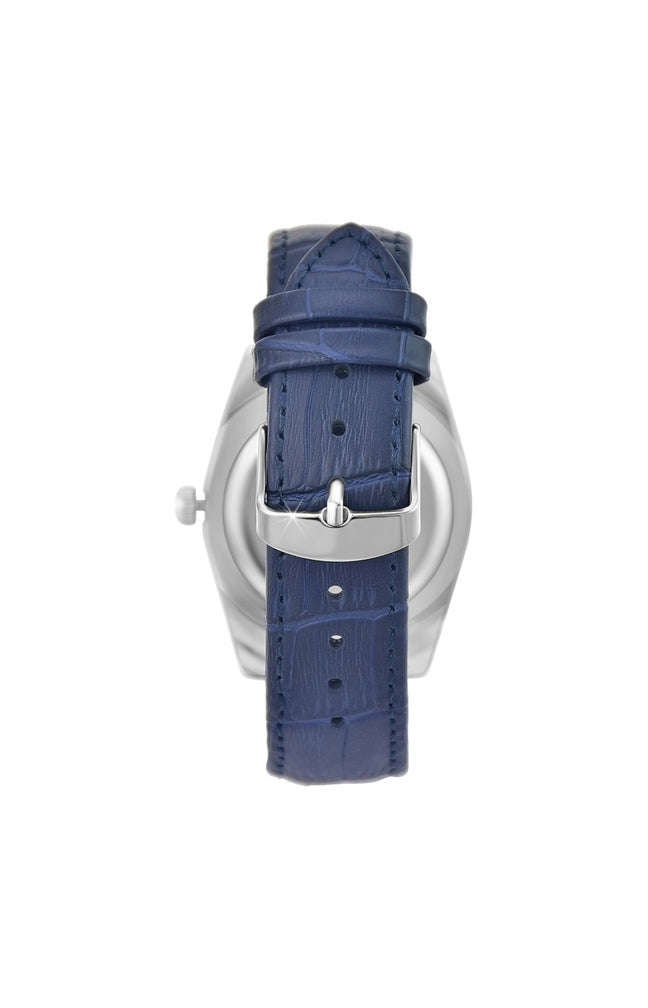 Montre - Cuir bleu & laiton argenté