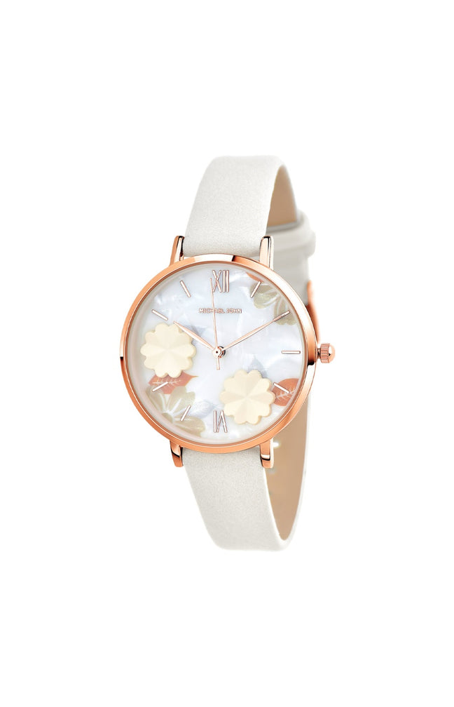 Montre - Simili cuir blanc & laiton rose gold