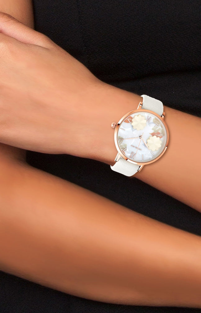 Montre - Simili cuir blanc & laiton rose gold
