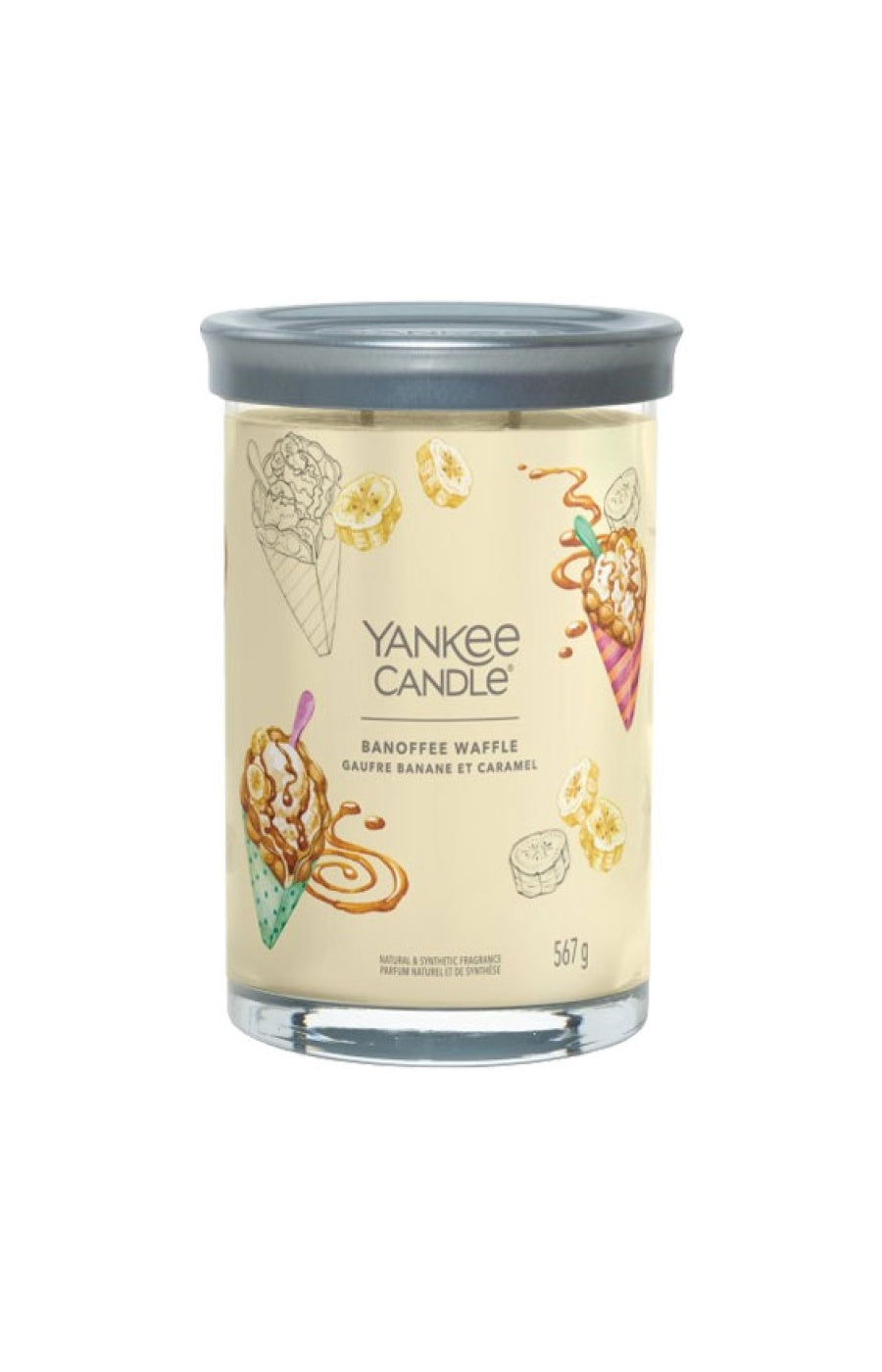 Bougie gobelet - Gaufre banane & caramel - Grand modèle - 567 g