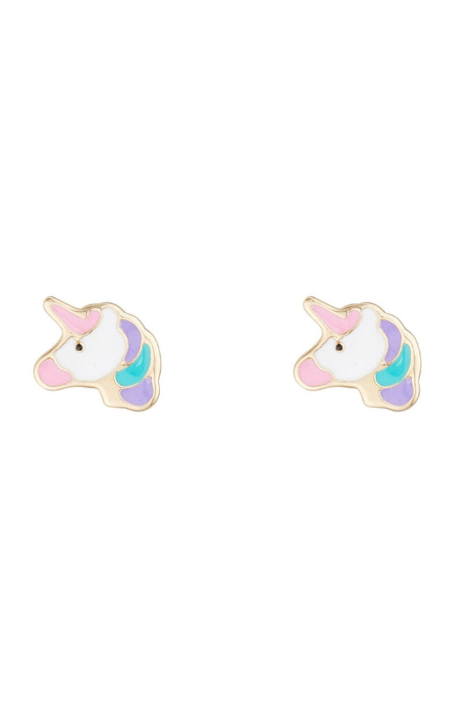 Boucles d'oreilles Petites licornes - Or jaune 375/1000 & émail - Enfant