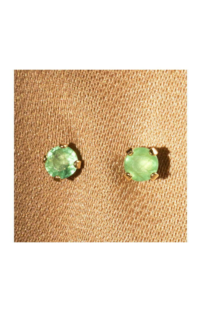 Boucle d'Oreilles Puce Emeralda - Or Jaune 375/1000 & émeraudes vertes