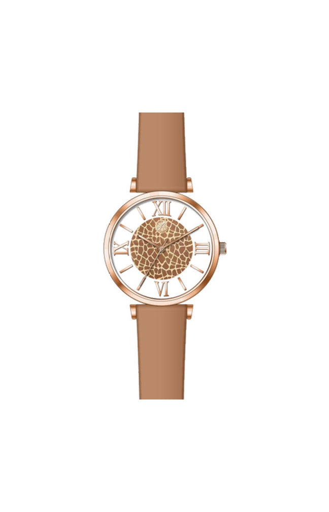 Montre à quartz - Acier - Doré rose & motif girafe