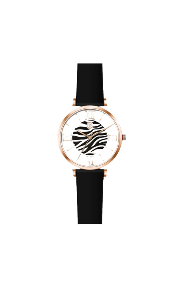 Montre à quartz - Acier - Doré rose & motif zèbre noir