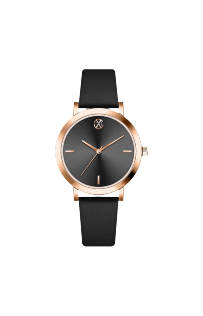 Montre à quartz - Doré rose & bracelet noir