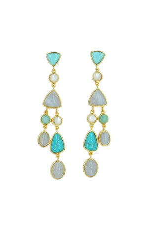 Boucles d'oreilles pendantes - Alliage doré - Turquoise