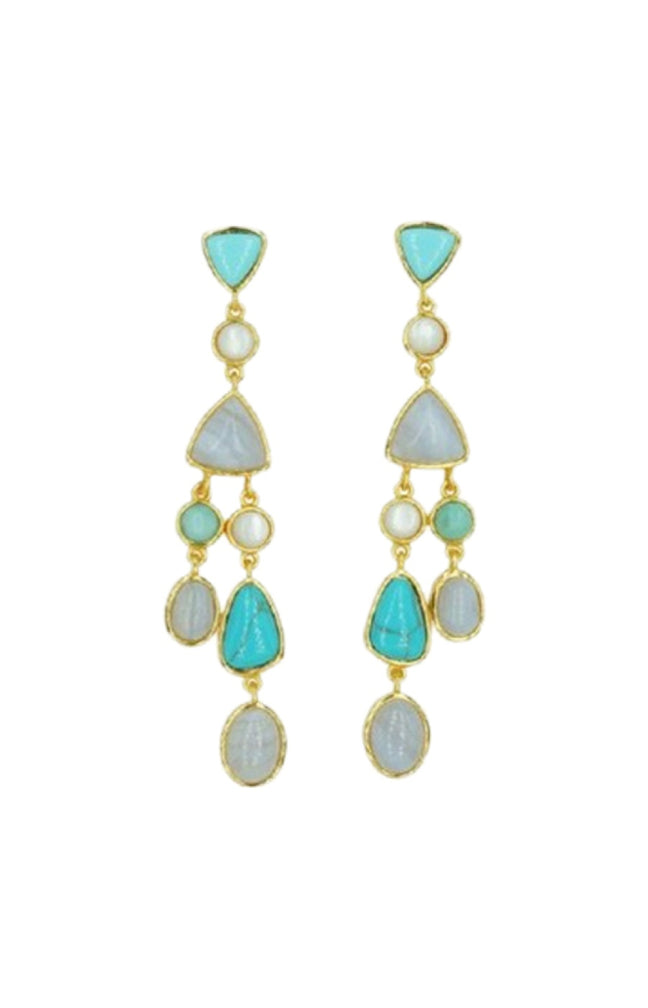 Boucles d'oreilles pendantes - Alliage doré - Turquoise