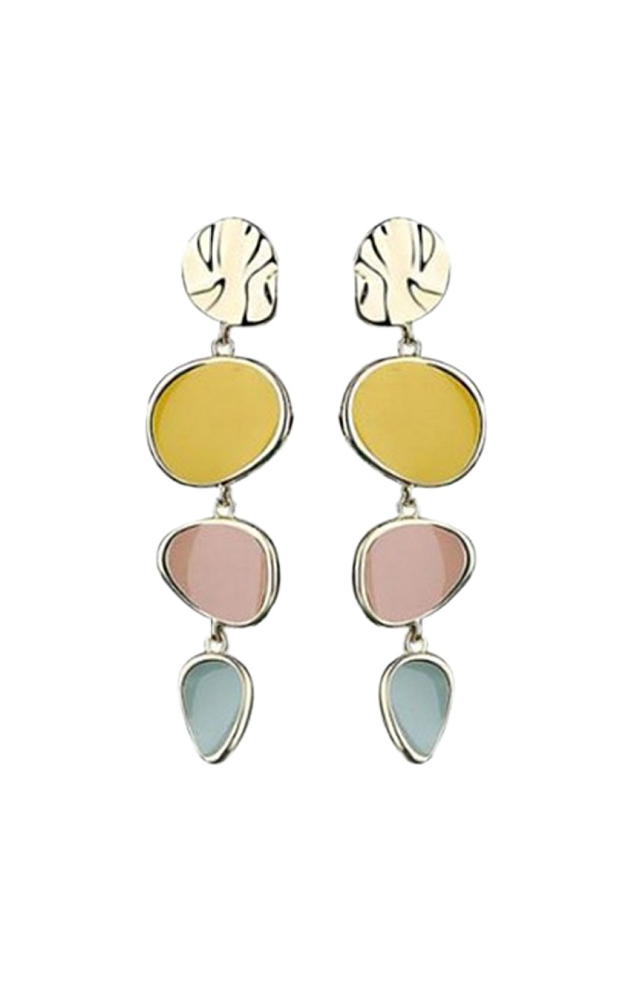 Boucles d'oreilles - Alliage doré - Jaune, rose & bleu