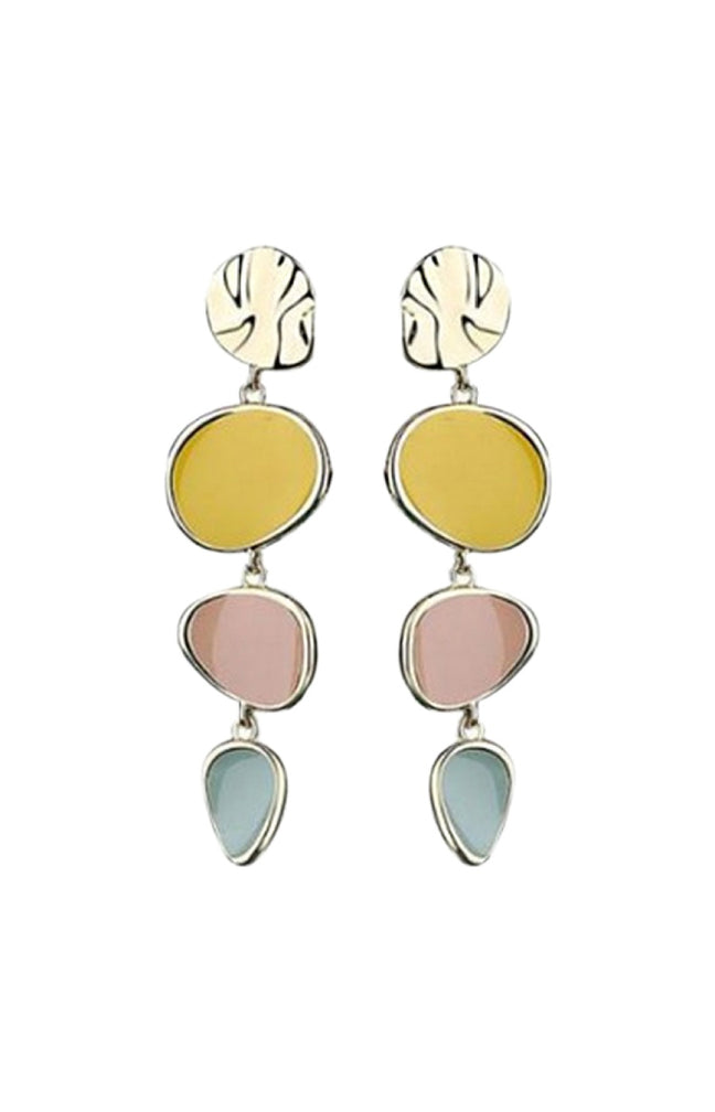 Boucles d'oreilles - Alliage doré - Jaune, rose & bleu