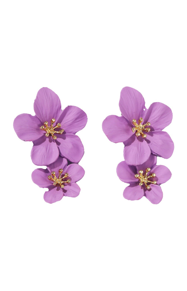 Boucles d'oreilles fleurs - Acier inoxydable doré - Violet