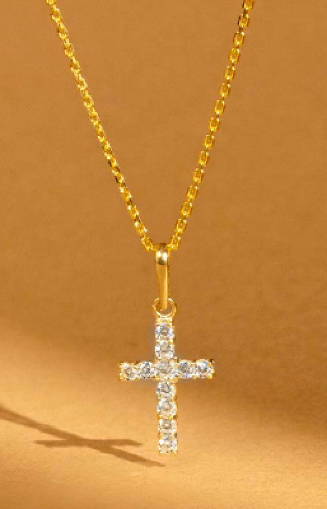 Pendentif Croix Vérité - Or jaune 375/1000 & zirconium